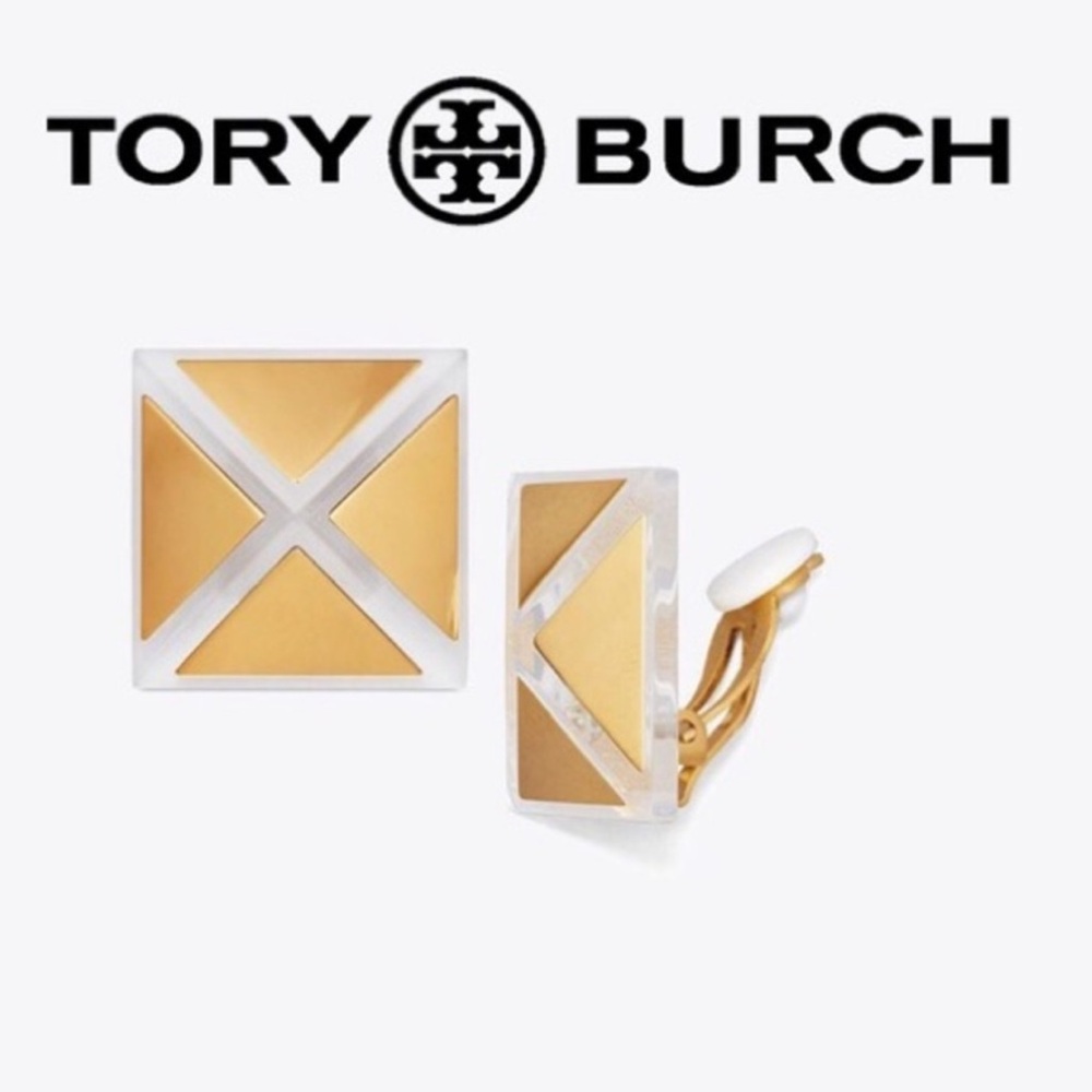TORY BURCH Gold Plate Lucite Pyramid Earrings NWT